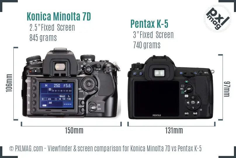 Konica Minolta 7D vs Pentax K-5 Screen and Viewfinder comparison Konica Minolta 7D vs Pentax K-5 Screen and Viewfinder comparison