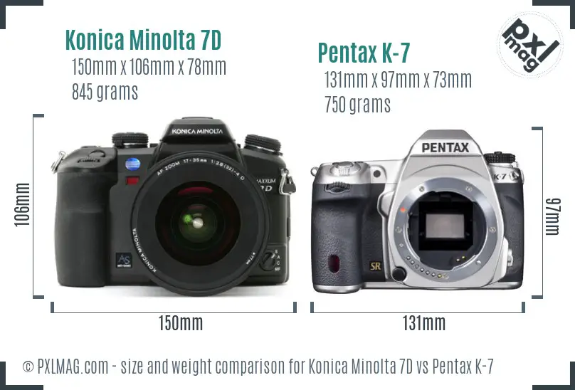 Konica Minolta 7D vs Pentax K-7 size comparison