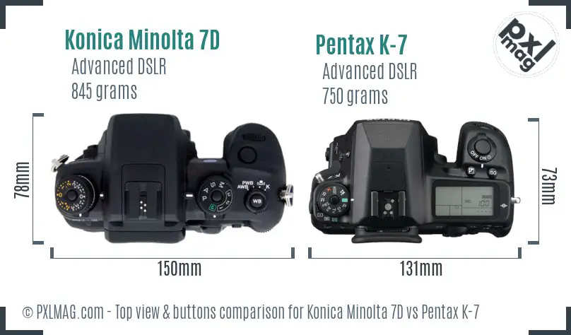 Konica Minolta 7D vs Pentax K-7 top view buttons comparison