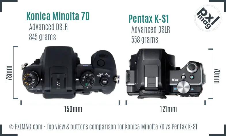Konica Minolta 7D vs Pentax K-S1 top view buttons comparison Konica Minolta 7D vs Pentax K-S1 top view buttons comparison