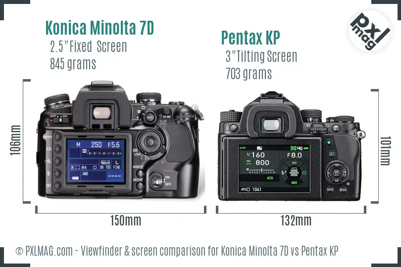 Konica Minolta 7D vs Pentax KP Screen and Viewfinder comparison
