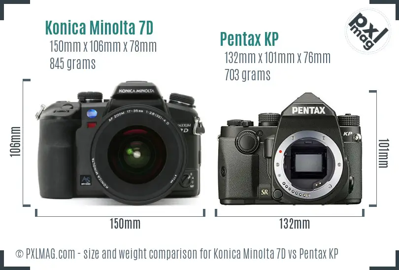 Konica Minolta 7D vs Pentax KP size comparison