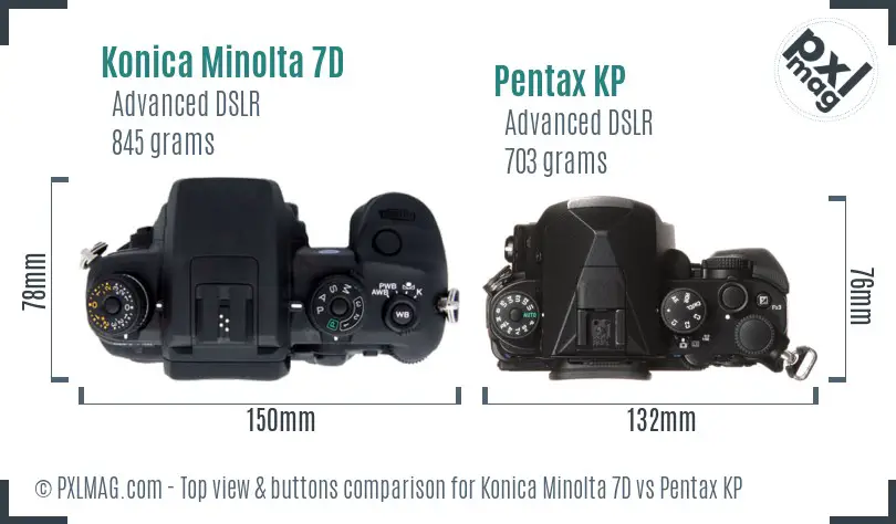 Konica Minolta 7D vs Pentax KP top view buttons comparison