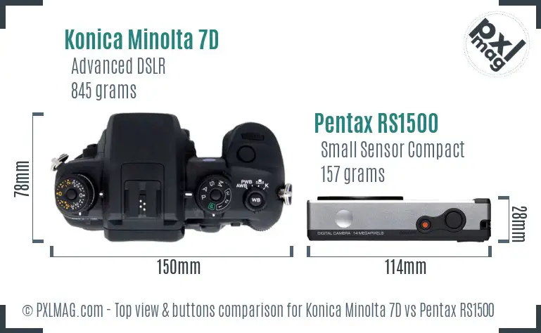Konica Minolta 7D vs Pentax RS1500 top view buttons comparison