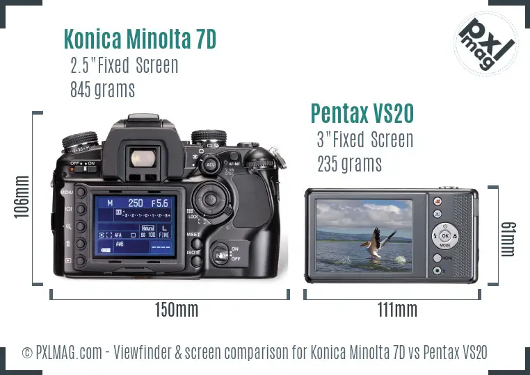Konica Minolta 7D vs Pentax VS20 Screen and Viewfinder comparison