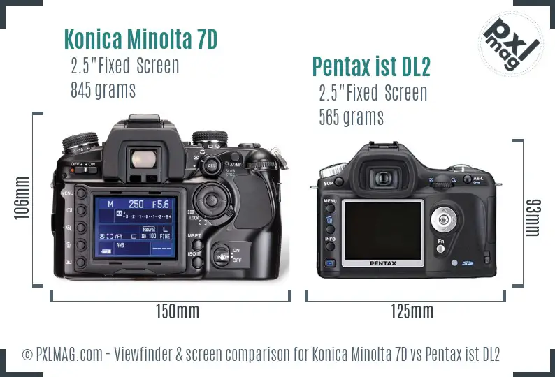 Konica Minolta 7D vs Pentax ist DL2 Screen and Viewfinder comparison