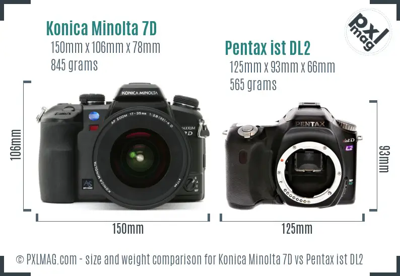 Konica Minolta 7D vs Pentax ist DL2 size comparison