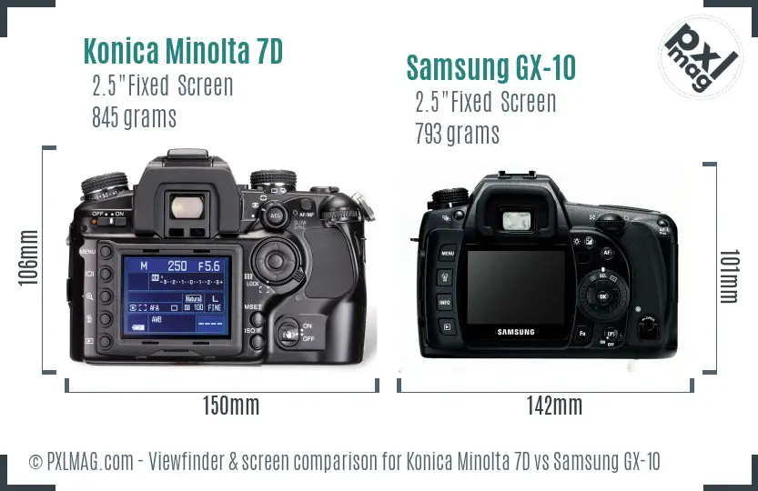 Konica Minolta 7D vs Samsung GX-10 Screen and Viewfinder comparison