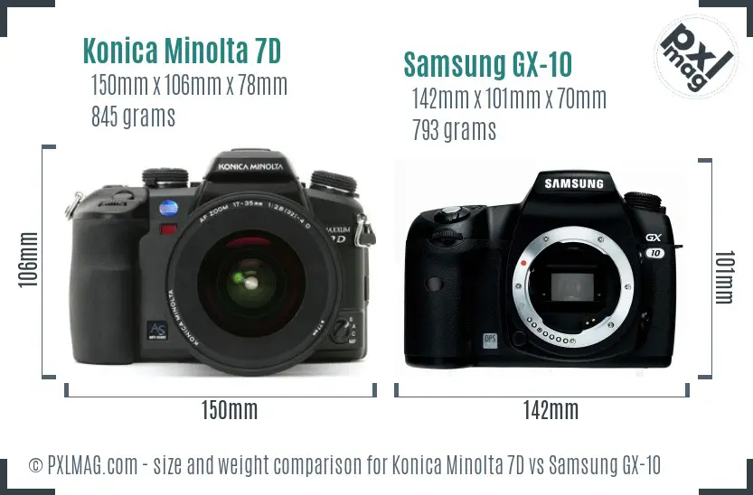 Konica Minolta 7D vs Samsung GX-10 size comparison