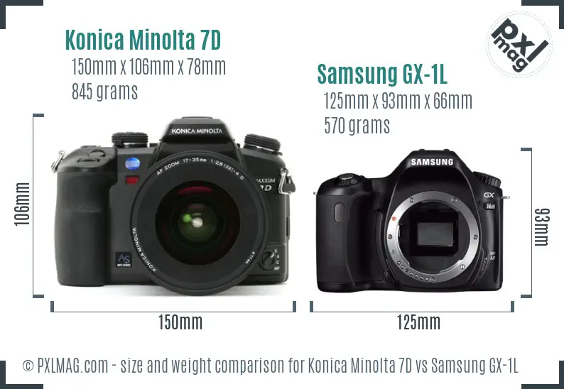 Konica Minolta 7D vs Samsung GX-1L size comparison