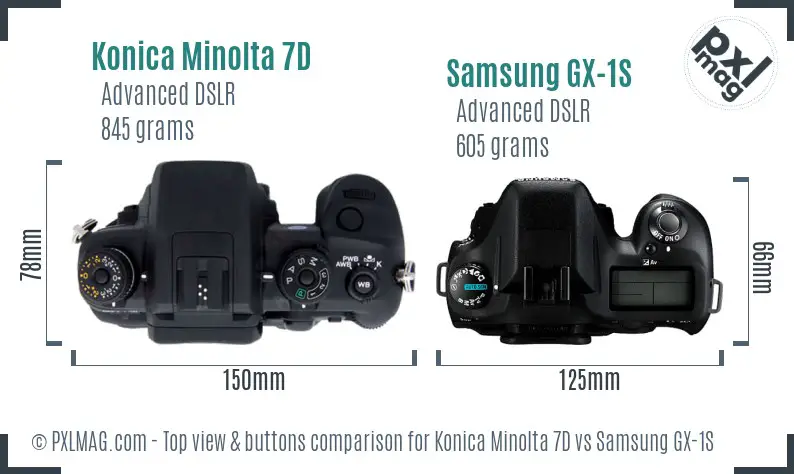 Konica Minolta 7D vs Samsung GX-1S top view buttons comparison