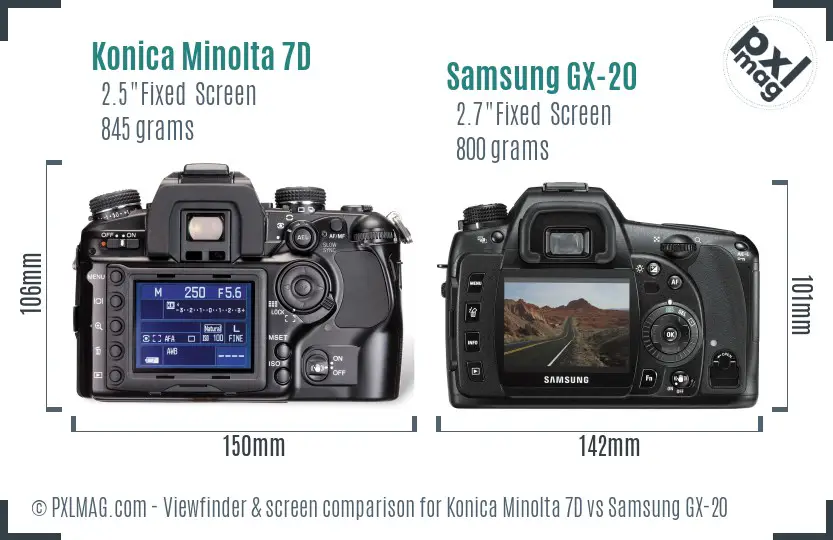 Konica Minolta 7D vs Samsung GX-20 Screen and Viewfinder comparison