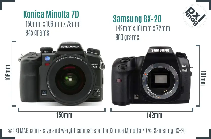 Konica Minolta 7D vs Samsung GX-20 size comparison