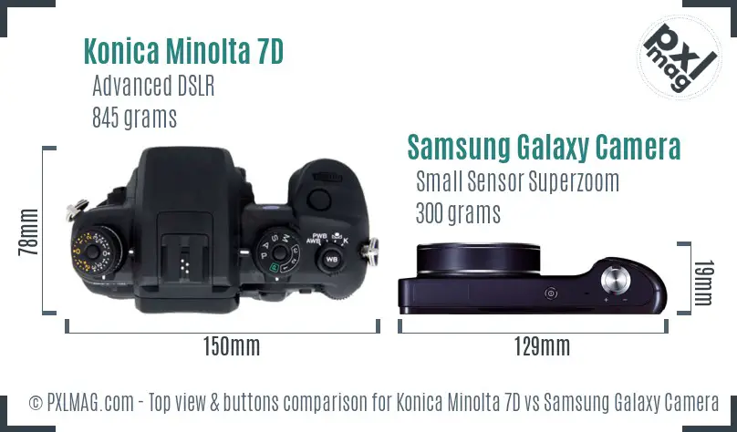 Konica Minolta 7D vs Samsung Galaxy Camera top view buttons comparison