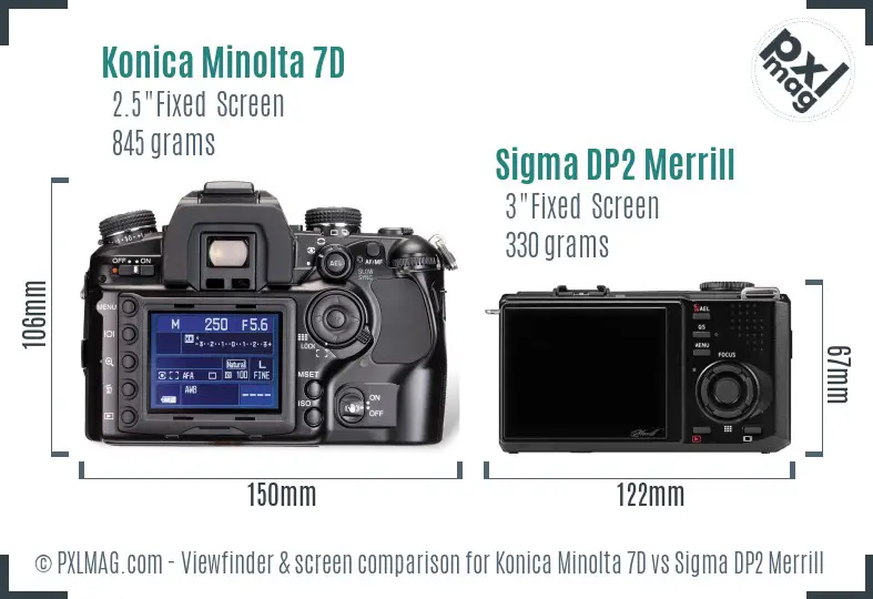 Konica Minolta 7D vs Sigma DP2 Merrill Screen and Viewfinder comparison