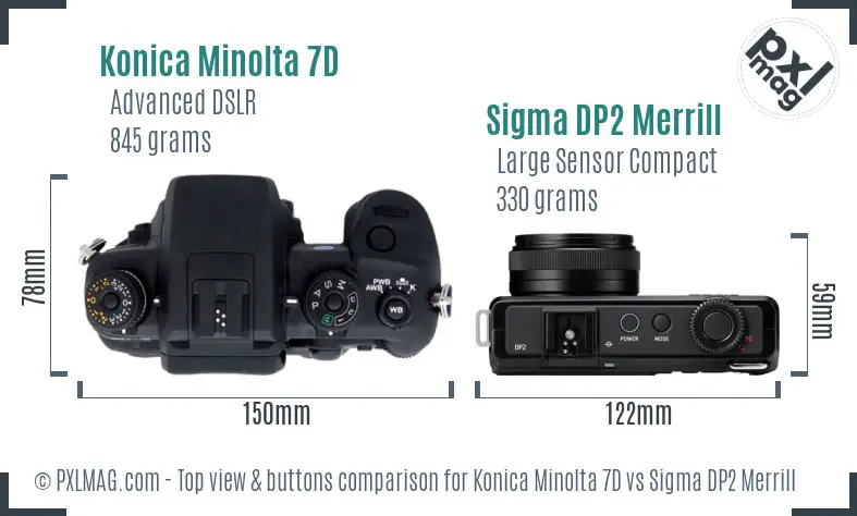 Konica Minolta 7D vs Sigma DP2 Merrill top view buttons comparison