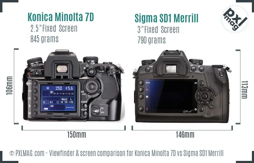 Konica Minolta 7D vs Sigma SD1 Merrill Screen and Viewfinder comparison