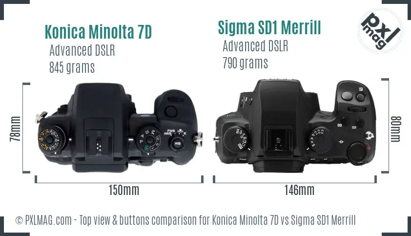 Konica Minolta 7D vs Sigma SD1 Merrill top view buttons comparison