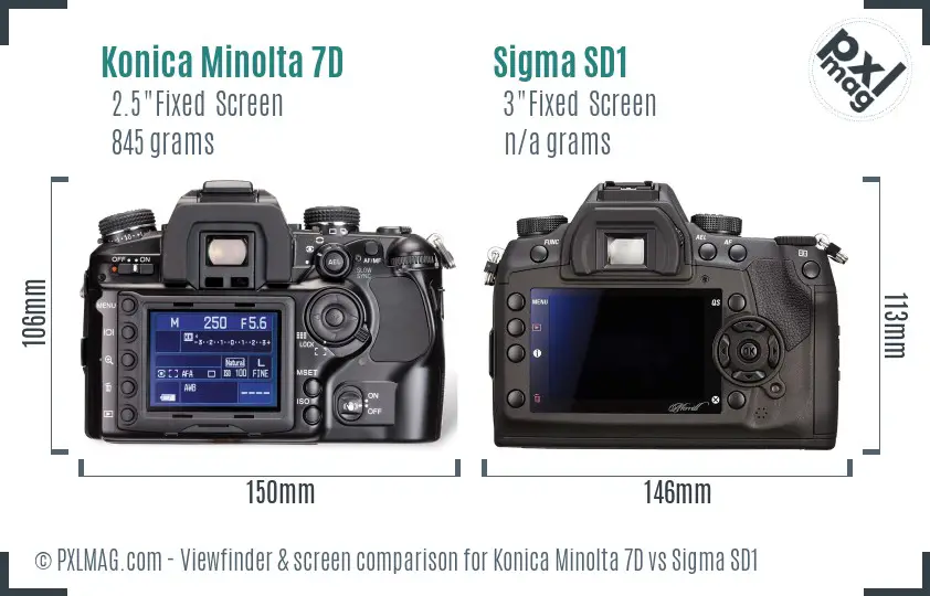 Konica Minolta 7D vs Sigma SD1 Screen and Viewfinder comparison