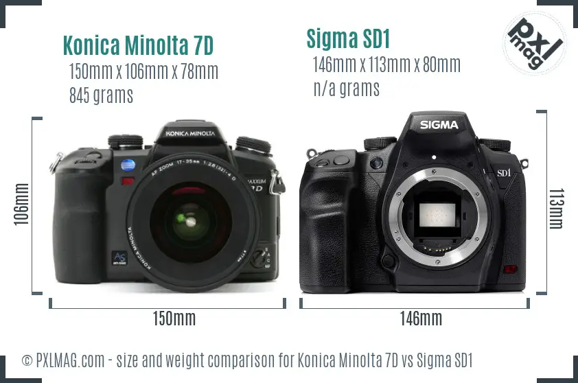 Konica Minolta 7D vs Sigma SD1 size comparison
