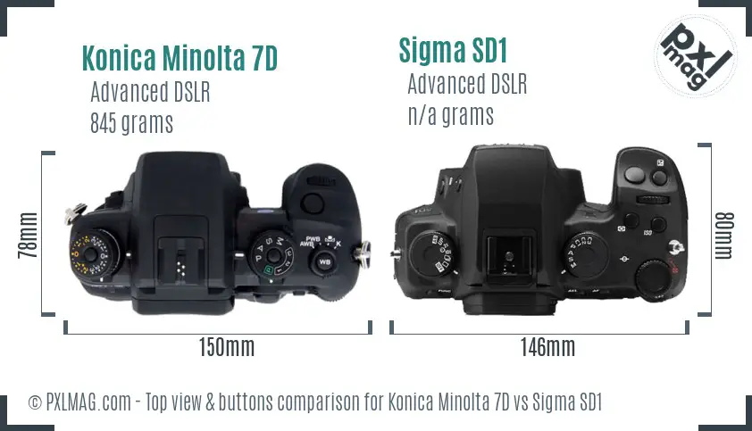 Konica Minolta 7D vs Sigma SD1 top view buttons comparison