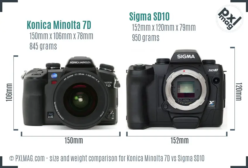 Konica Minolta 7D vs Sigma SD10 size comparison