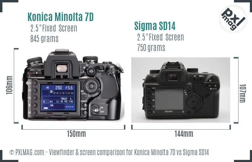Konica Minolta 7D vs Sigma SD14 Screen and Viewfinder comparison