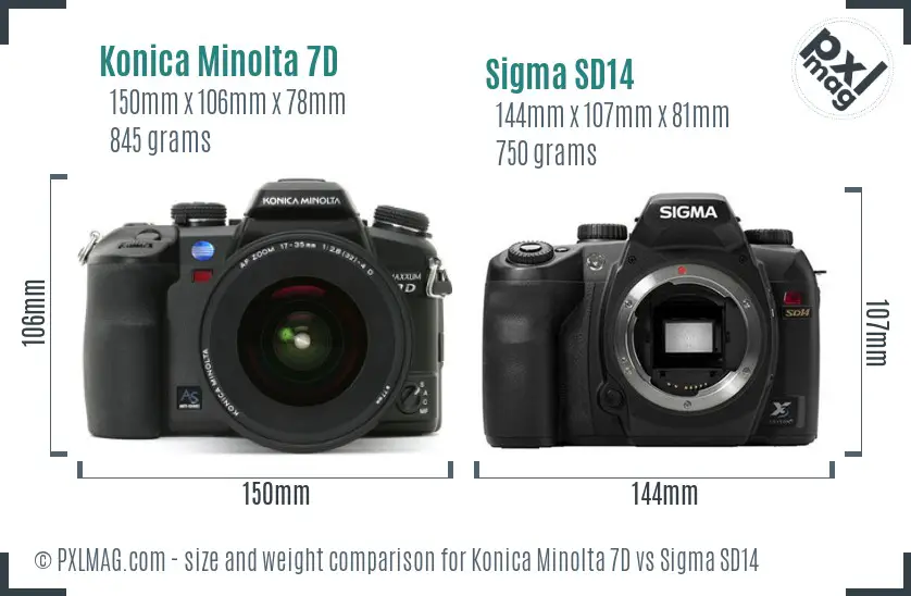 Konica Minolta 7D vs Sigma SD14 size comparison
