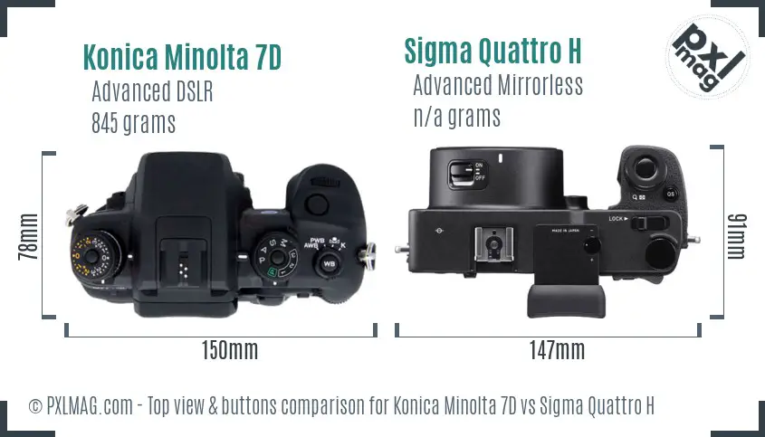 Konica Minolta 7D vs Sigma Quattro H top view buttons comparison