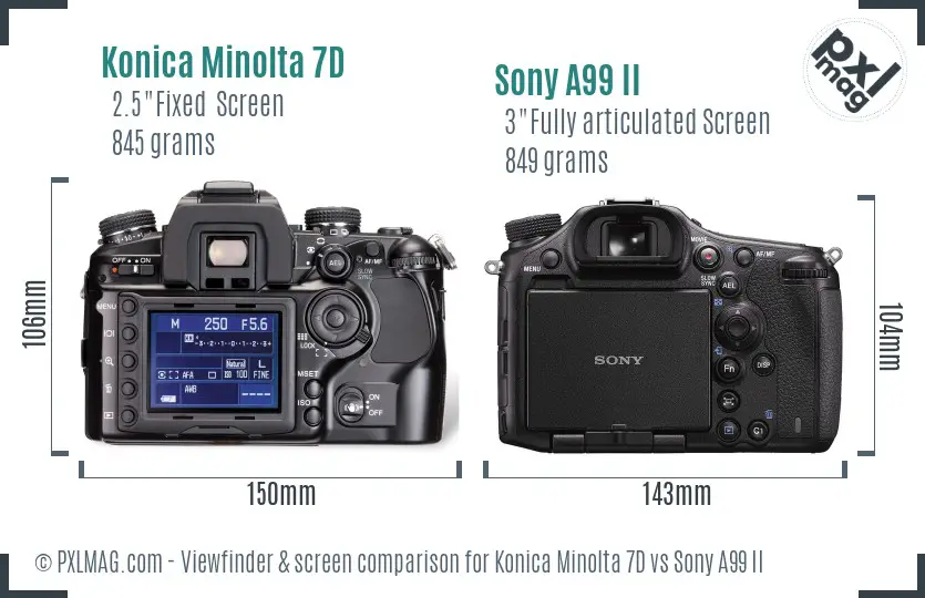 Konica Minolta 7D vs Sony A99 II Screen and Viewfinder comparison
