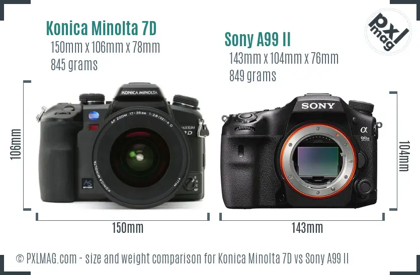 Konica Minolta 7D vs Sony A99 II size comparison