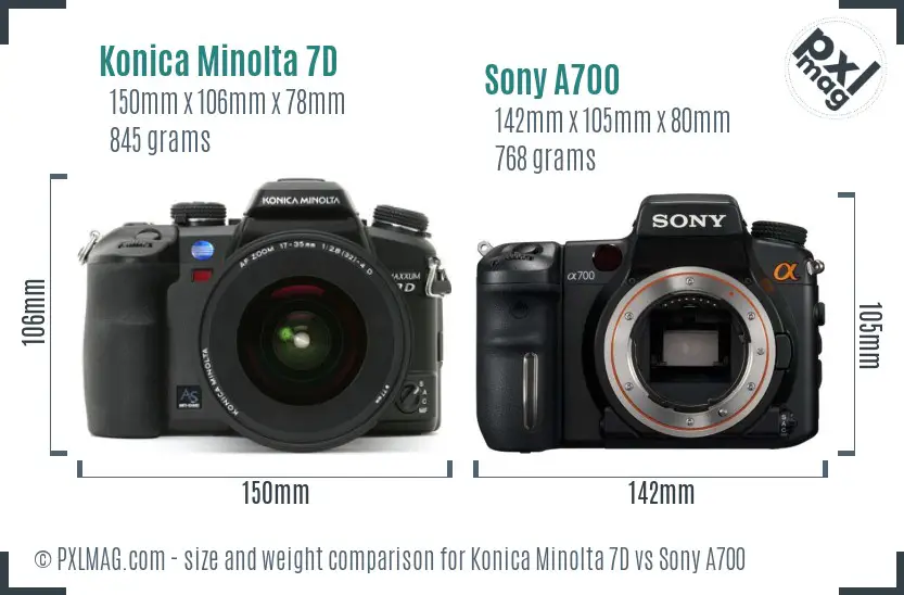 Konica Minolta 7D vs Sony A700 size comparison