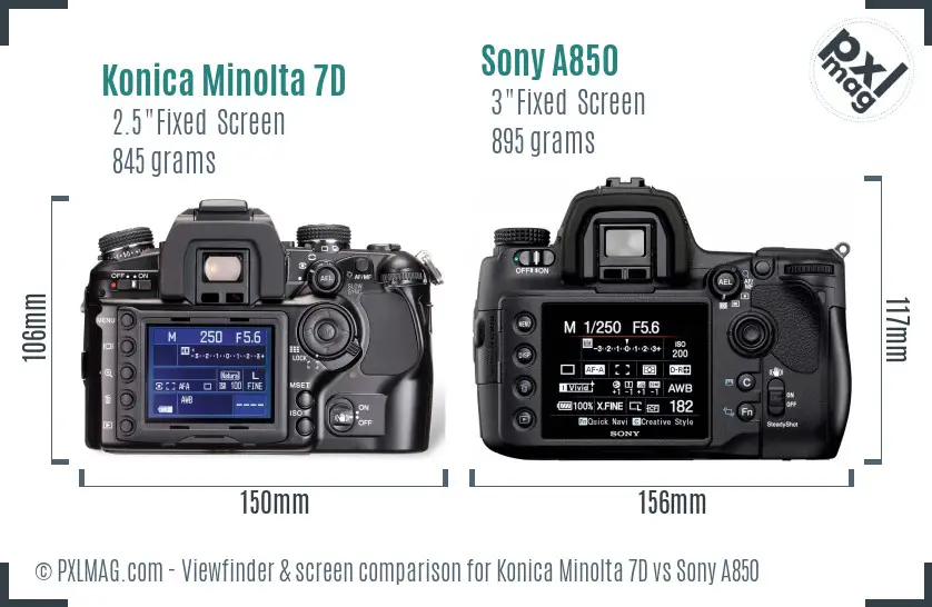 Konica Minolta 7D vs Sony A850 Screen and Viewfinder comparison