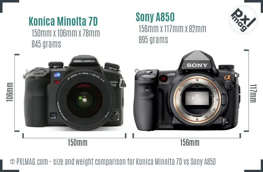 Konica Minolta 7D vs Sony A850 size comparison