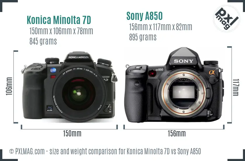 Konica Minolta 7D vs Sony A850 size comparison Konica Minolta 7D vs Sony A850 size comparison