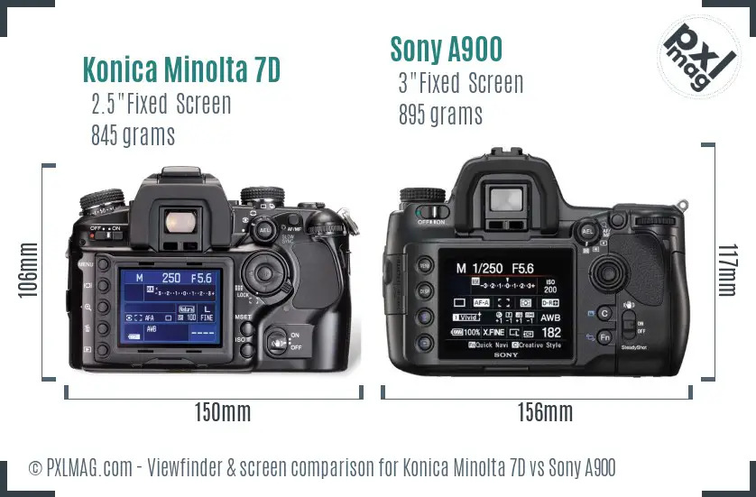 Konica Minolta 7D vs Sony A900 Screen and Viewfinder comparison