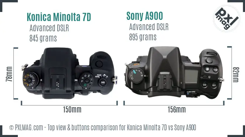 Konica Minolta 7D vs Sony A900 top view buttons comparison