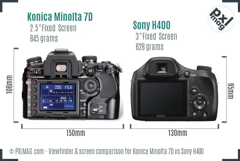 Konica Minolta 7D vs Sony H400 Screen and Viewfinder comparison