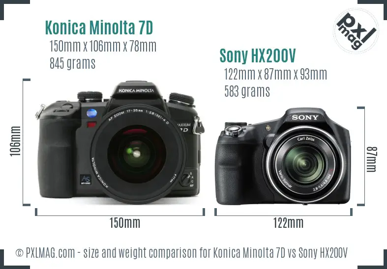 Konica Minolta 7D vs Sony HX200V size comparison