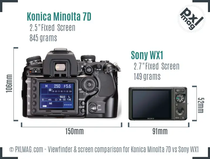 Konica Minolta 7D vs Sony WX1 Screen and Viewfinder comparison