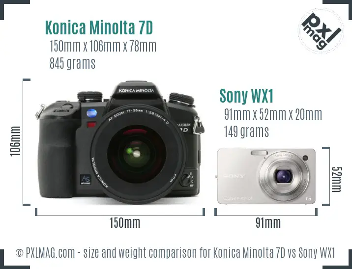 Konica Minolta 7D vs Sony WX1 size comparison