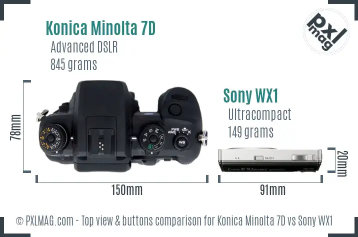 Konica Minolta 7D vs Sony WX1 top view buttons comparison