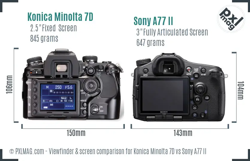 Konica Minolta 7D vs Sony A77 II Screen and Viewfinder comparison
