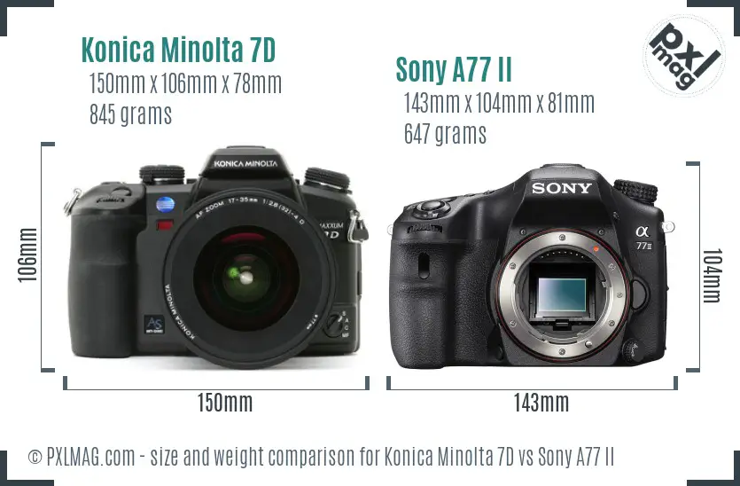 Konica Minolta 7D vs Sony A77 II size comparison