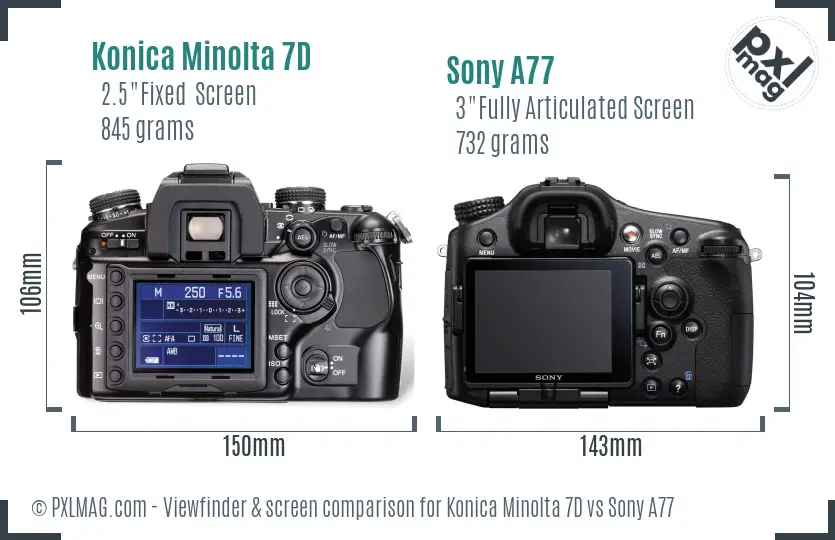 Konica Minolta 7D vs Sony A77 Screen and Viewfinder comparison