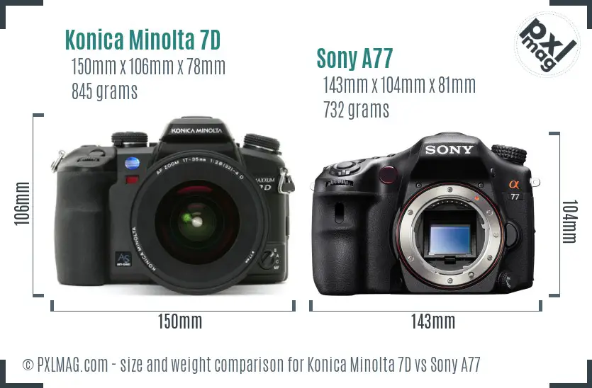 Konica Minolta 7D vs Sony A77 size comparison