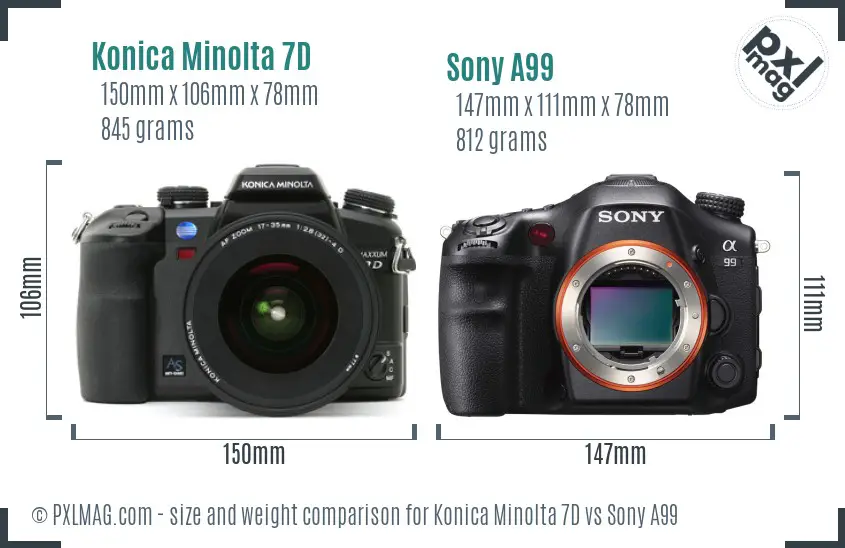 Konica Minolta 7D vs Sony A99 size comparison