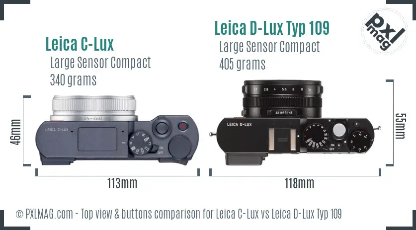 Leica C-Lux vs Leica D-Lux Typ 109 top view buttons comparison