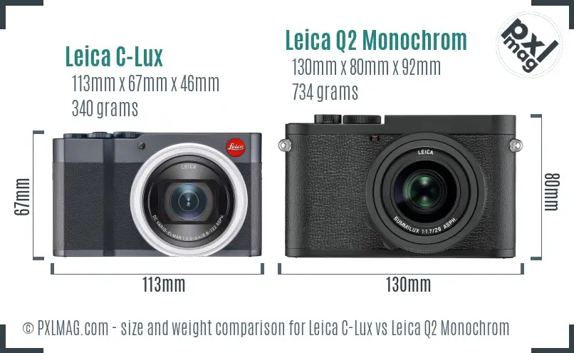 Leica C-Lux vs Leica Q2 Monochrom size comparison