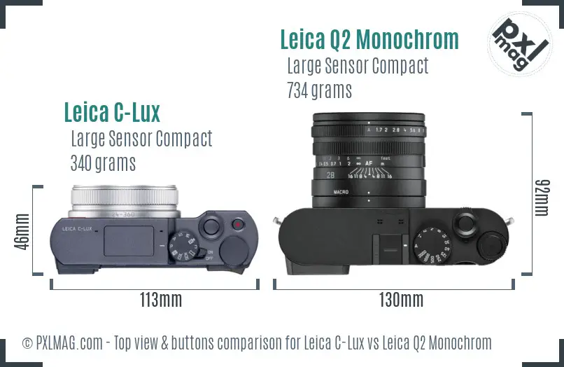 Leica C-Lux vs Leica Q2 Monochrom top view buttons comparison